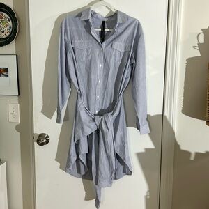 Renee c. Blue white striped Cotton Shirtdress Large